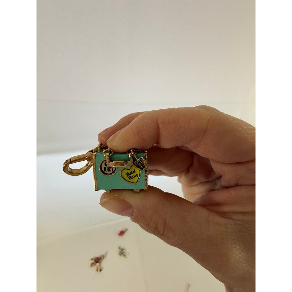Vintage 2008 Juicy Couture World Traveler Enamel Suitcase Charm Turquoise Gold T